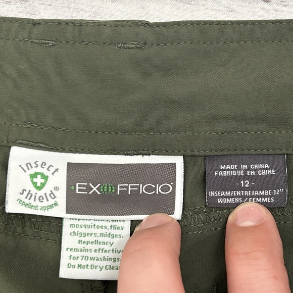 Exofficio Pants 12 Womens Insect Shield Nylon Stretch Roll Up Hiking Olive Green - Picture 5 of 11